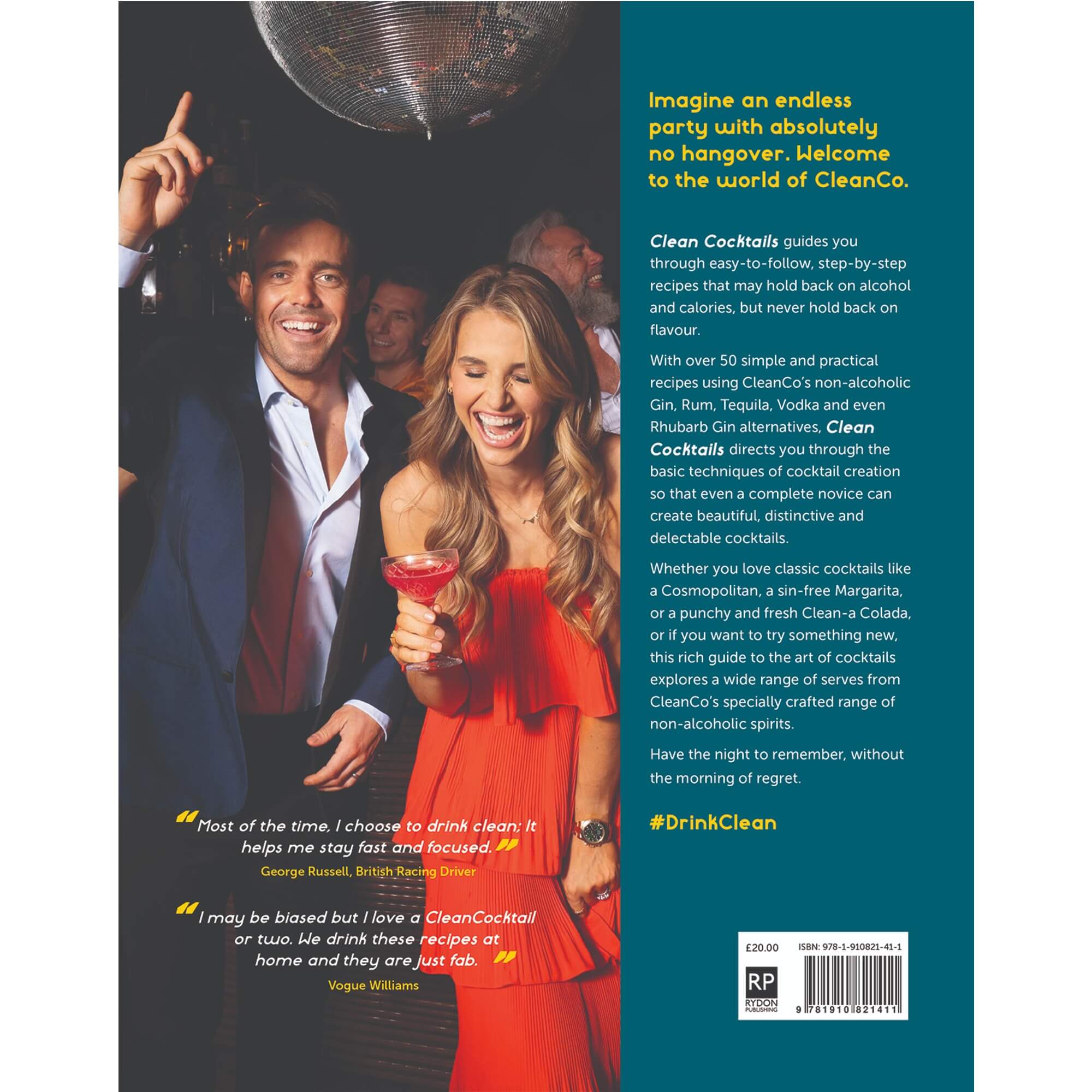 CleanCo Cocktail Book back cover showing Spencer Matthews and Vogue Williams